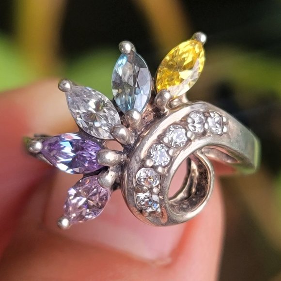 Jewelry - Absolutely stunning marquise prong set multi-colored gemstones 925 sterling ring